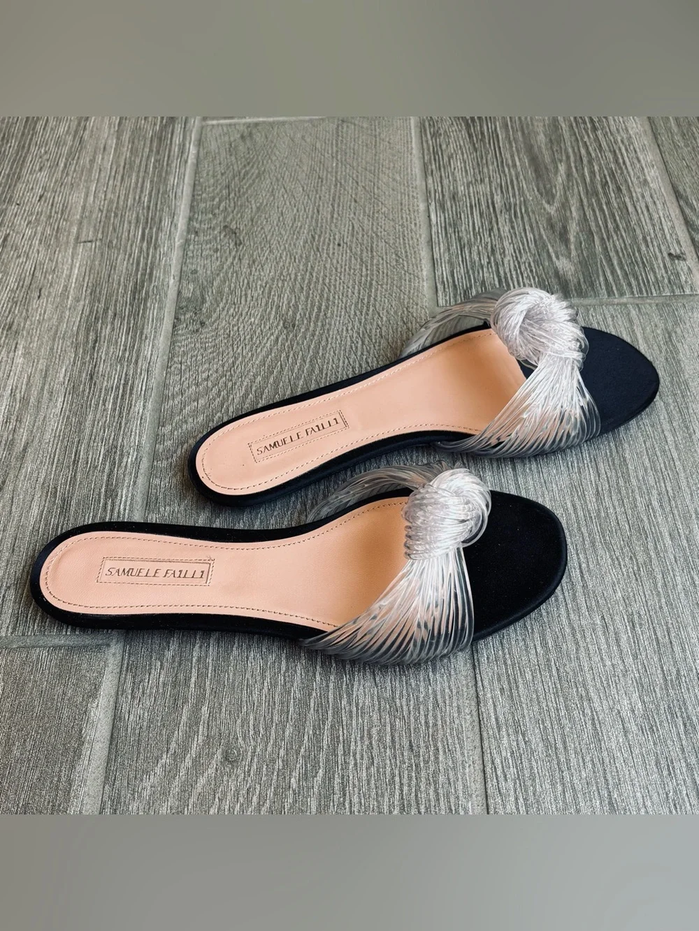 Samuele Failli Clear Plastic Black Slip On Flat Sandals size EU 38.5